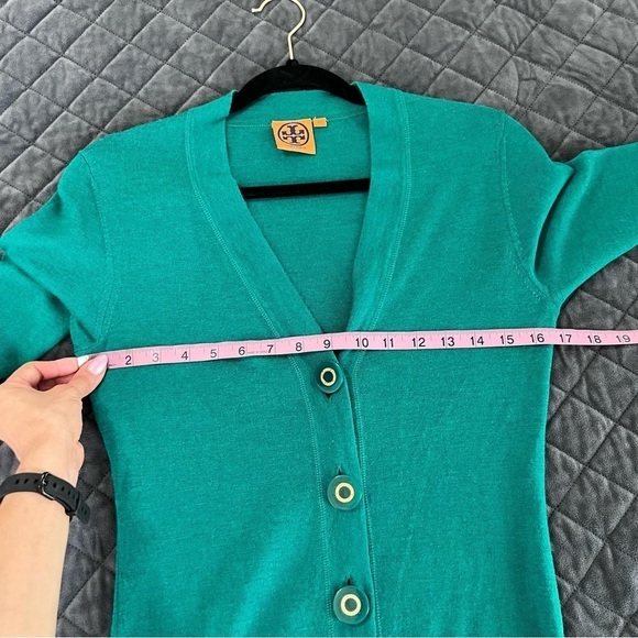 Tory Burch Sweater Women XS Sweater Kelly Green Wool Button Up V Neck B3 - Picture 7 of 8